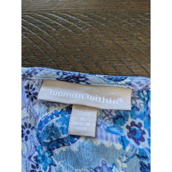 Woman Within Maxi Dress Size 1X 22/24 Blue Paisley Patchwork Boho Rayon Crinkle - Picture 5 of 8